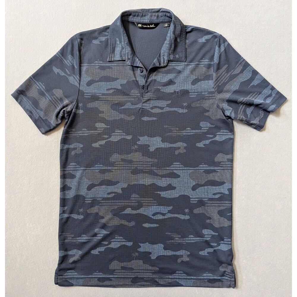 TravisMathew Nip In The Air Golf Polo Blue Size M Camo Palm Trees